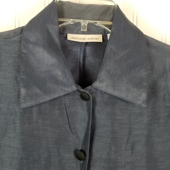Deborah Parker Women Linen Silk Button Blouse Top Size Large Blue Office Siren - Picture 2 of 9